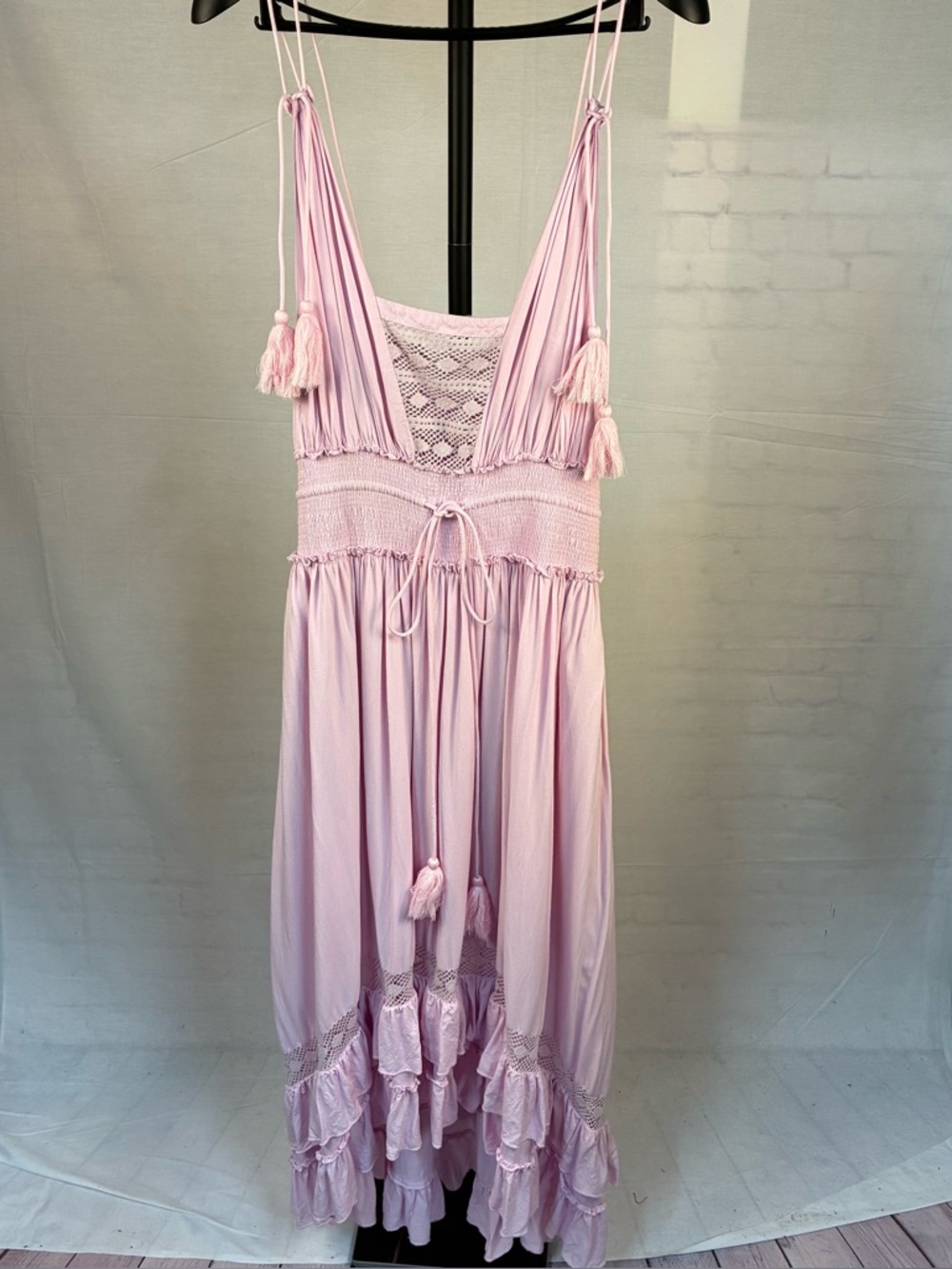 Venus Pink Lace-Up Open Back Maxi Dress L - Picture 2 of 10
